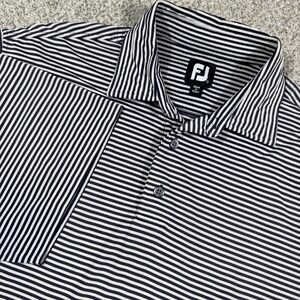 FootJoy Mens Large Performance Golf Polo Shirt Navy Blue White Striped